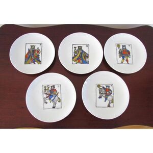 Vintage Bidasoa Spain Plates Set Playing Card Knights King sDessert Appetizer 6"